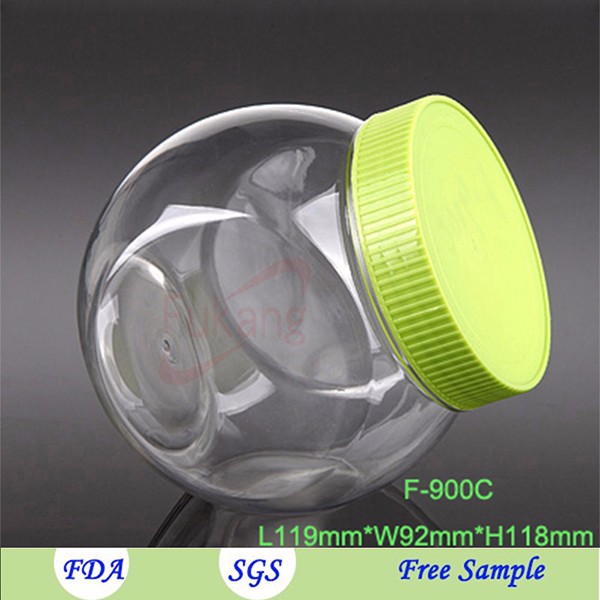 Wholesale global shape PET transparent plastic bulk cookie jar