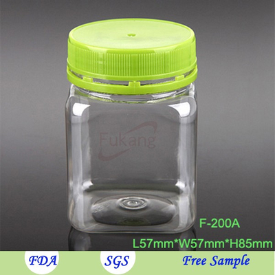 200ml PET food grade square jar child candy packaging container with PP tamper evident cap