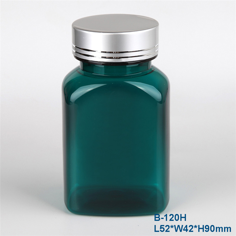 4oz custom made color square pet plastic medicine pill bottle with aluminum cap