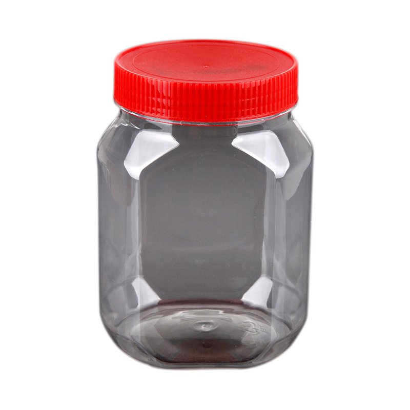 Custom square clear plastic rice jar with screw lid