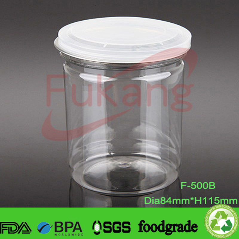 plastic candy jars, cylindrical clear bottle 300ml jam and sweet plastic jar with easy pull cover