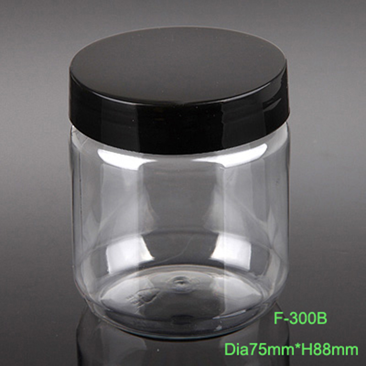 Wide mouth 300ml clear plastic PET food jar with lid