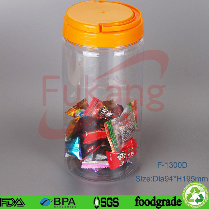 1300ml plastic cotton candy container with plastic handle,1.3L long PET clear plastic cylinder tubes for candy