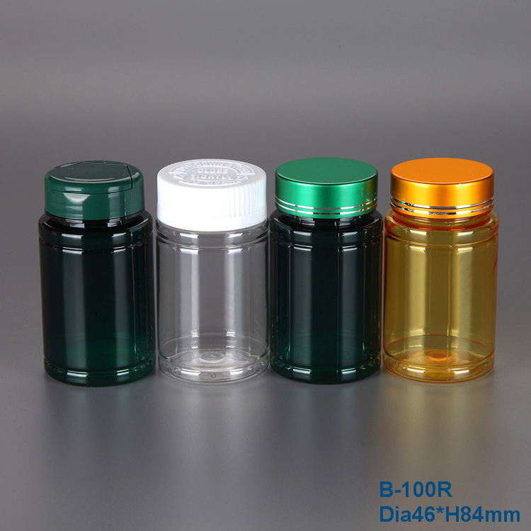 100cc amber plastic pills bottle with black childproof cap