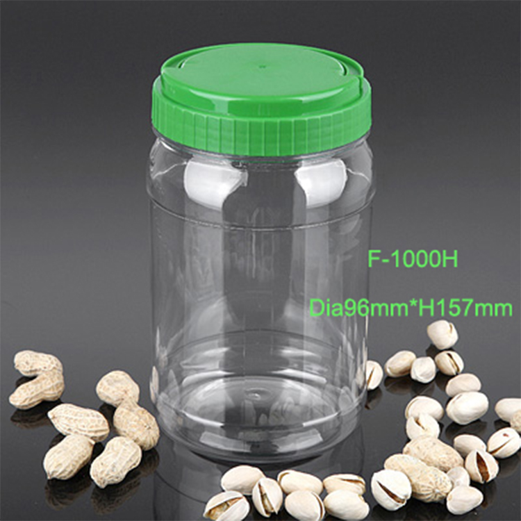 1 liter plastic PET peanut butter round jar packaging and clear plastic peanut butter container with color screw lid