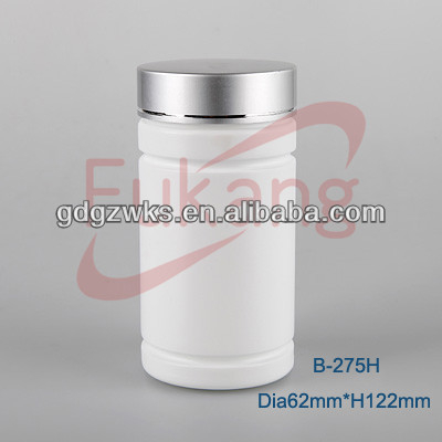 275cc Plastic Pharmacy Capsules Tablets White Container And Cylinder HDPE Pill Bottle With Metal Cap
