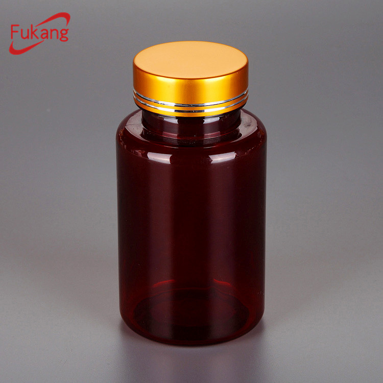 175cc amber round pet plastic liquid medicine bottle jar with golden aluminum cap