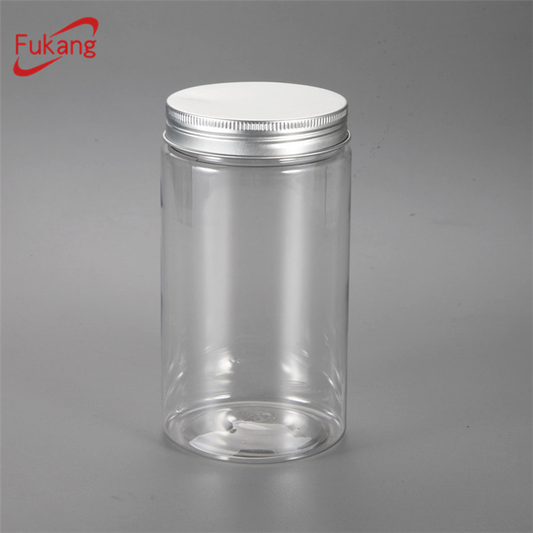 candy plastic container with lid, clear airtight plastic jars, 10oz wide mouth round cylindrical packaging container wholesale