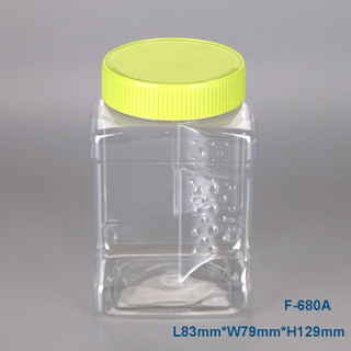 Free sample 680ml square shape plastic gift jar packaging DIY toy,wholesale plastic clear gift bottle