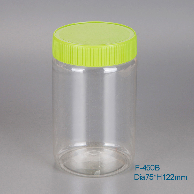 450ml empty round PET container clear thick plastic jar for food packaging