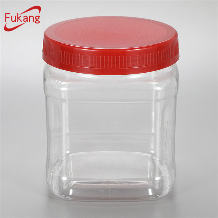 16oz Clear Square Plastic Jar Seal Jar with Screw Cap / Lid, Food Grade Airtight PET Candy Jar ODM/OEM Manufacturer