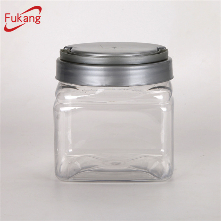 600ml square shaped plastic bottle jar with sliver color seal cap for food grade product / general use packaging candy