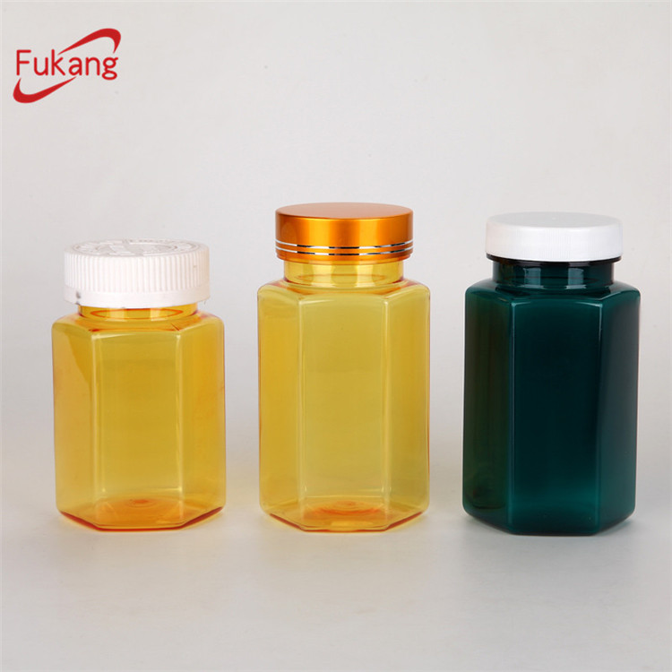 200ml hexagonal plastic drug/pharmaceutical bottle packaging pill, clear pill plastic bottle PET vitamin container aluminum cap