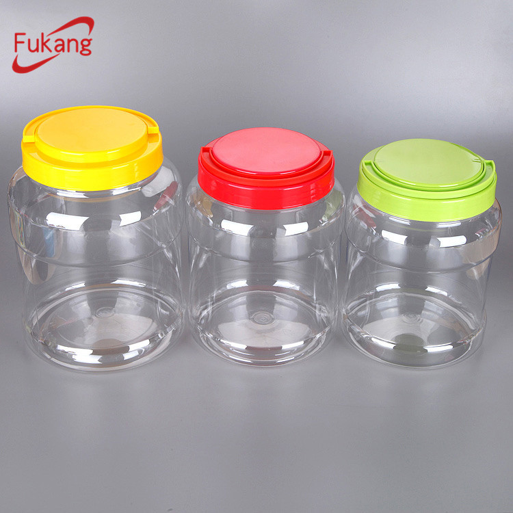transparent 3.5 liter plastic large cookie jars with handle lid,3500ml PET large ginger jars on sale