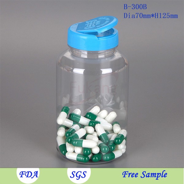 factory supplier 300ml empty medicine packing plastic pet pill bottle with tear off cap and flip top cap