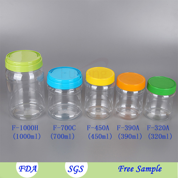 Wholesale food grade clear PET food bottles plastic candy jar
