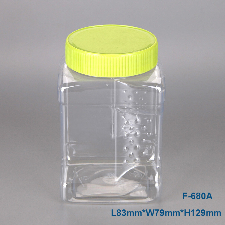 680cc plastic food container 680g Clear PET Plastic Square Pinch Grip Jar,