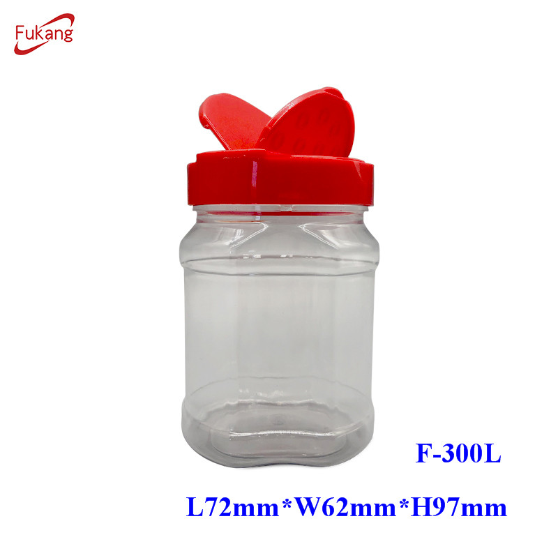 clear square 300ml 10oz pepper salt dispenser plastic spice jar with double mouth for BBQ cooking