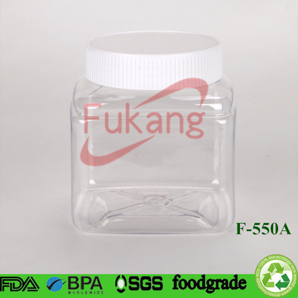 20oz 600ml Transparent Square PET Plastic Storage Jar Container