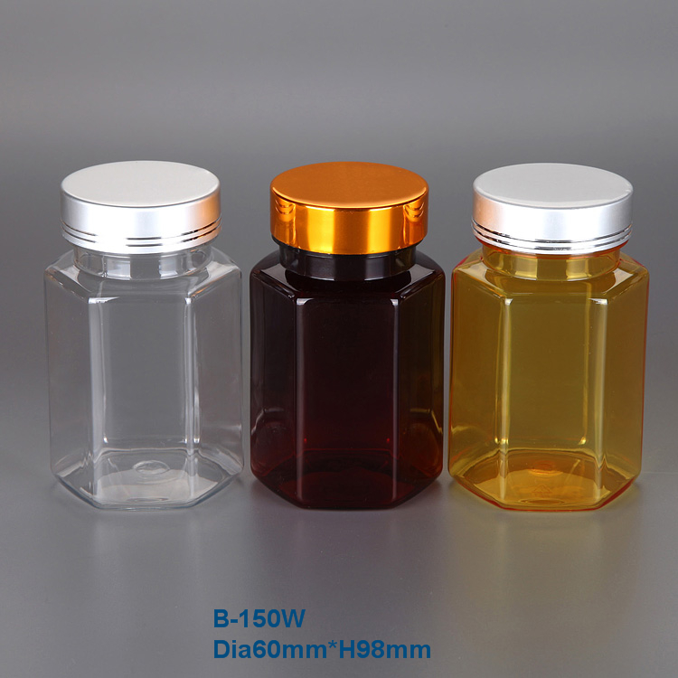 200ml hexagonal plastic drug/pharmaceutical bottle packaging pill, clear pill plastic bottle PET vitamin container aluminum cap