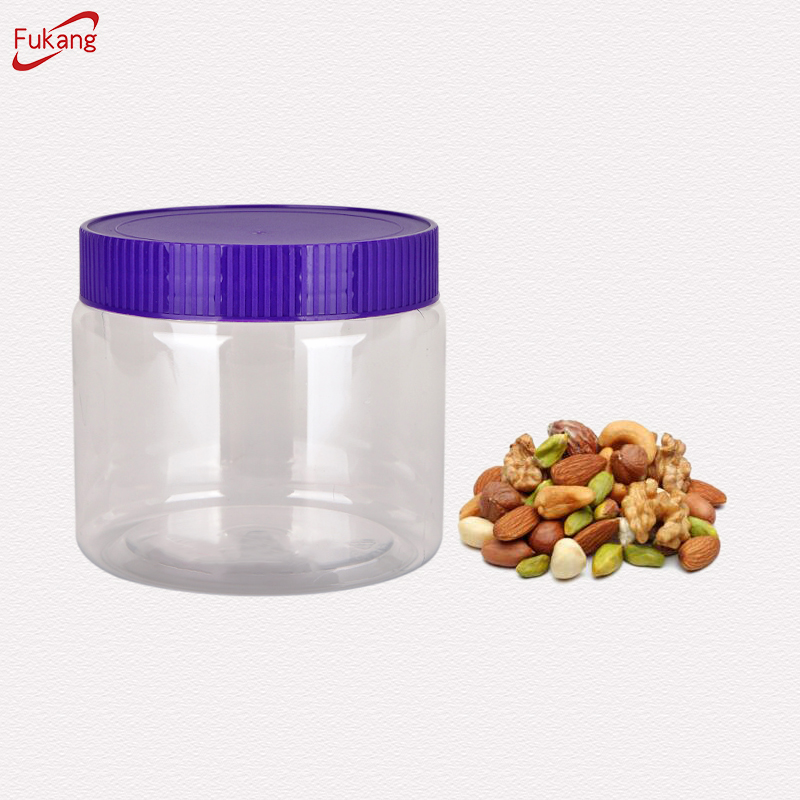 Clear food grade 500ml PET plastic wide mouth jar with screw cap