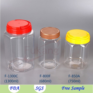 1300ml Wide-Mouth Plastic Candy Container,Hexagonal Plastic Nuts Food PET Jar,Tall Plastic Chocolate Candy Clear Bottle