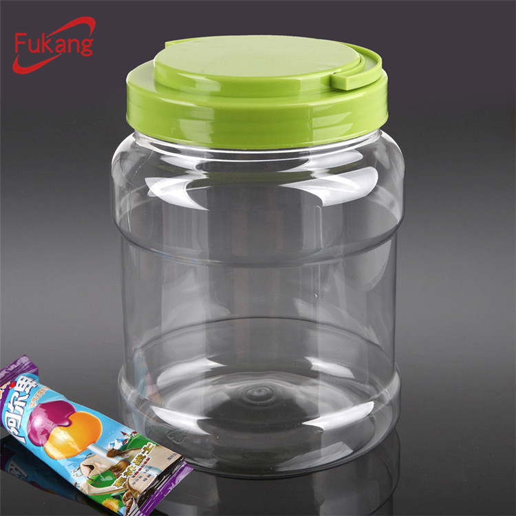 2.5 liter PET large plastic food storage containers with lids,transparent candy packaging container on sale