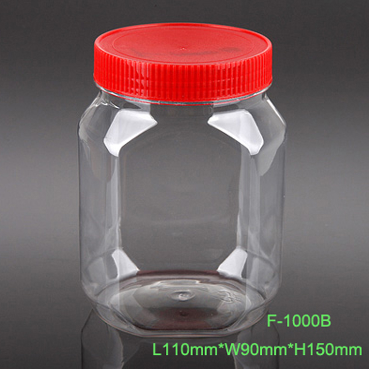 Custom square clear plastic rice jar with screw lid