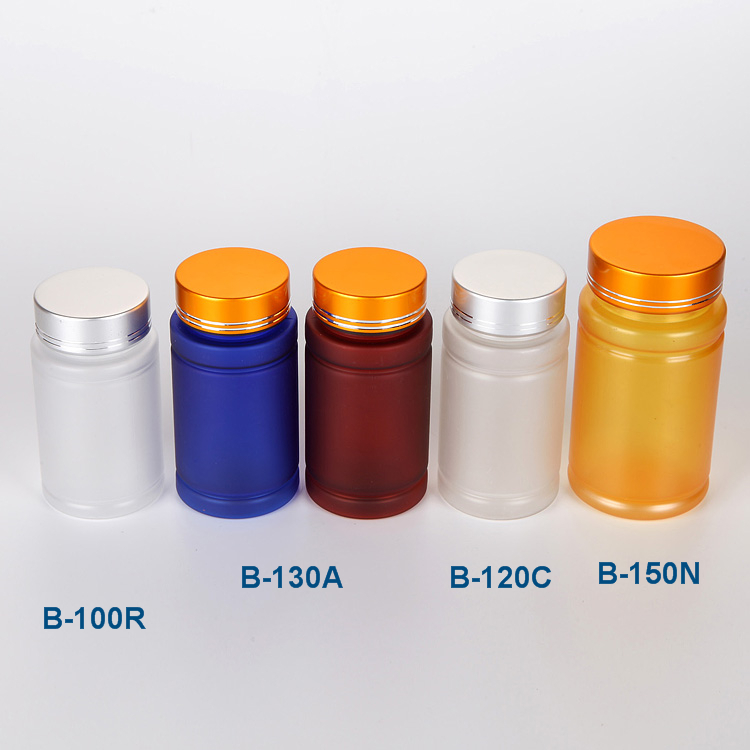 round / square shaped frosted design PET plastic medicine bottle / container / jar for capsules storage