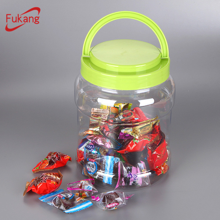 2.5L round plastic container with handle, clear plastic coffee jar wholesale, empty wide mouth seeds sweet containers China