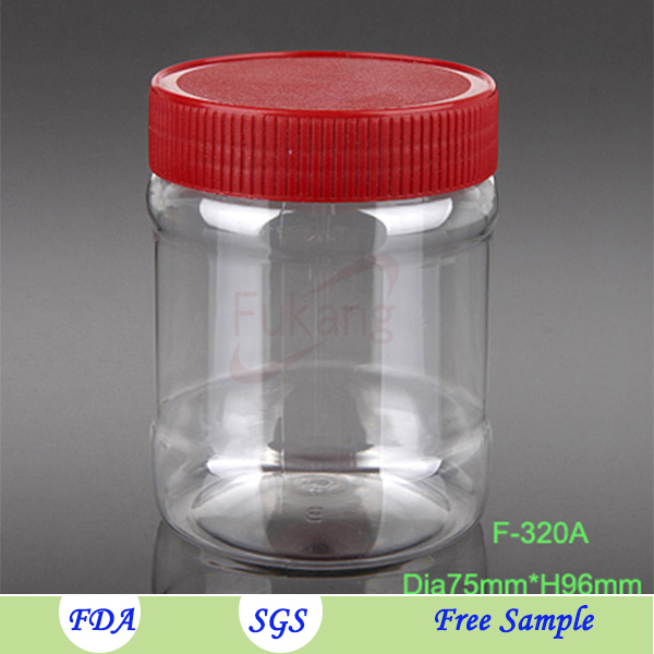 300ml 10oz PET plastic jar packing wide mouth biscuit /cookie /candy/nut butter round clear jar food grade aluminum cap