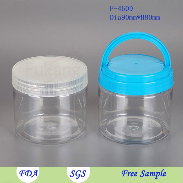 450ml food grade PET plastic round container,cookies packing clear plastic jar PET with screw cap