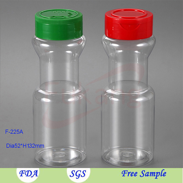 7oz Clear PET plastic spicy salt and pepper spice shaker jar with sift lid for plastic spice jars manufacturer