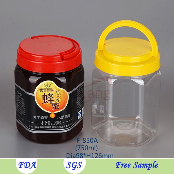 Hexagonal 850ml Clear Plastic Packaging Bottles PET Food Jar