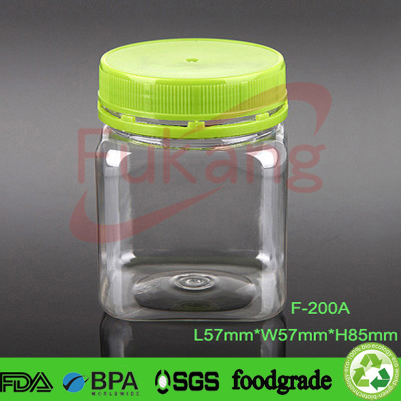 200ml plastic PET food jar/square bottle with child proof cap