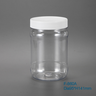 860ml clear wholesale round PET plastic jar with lid