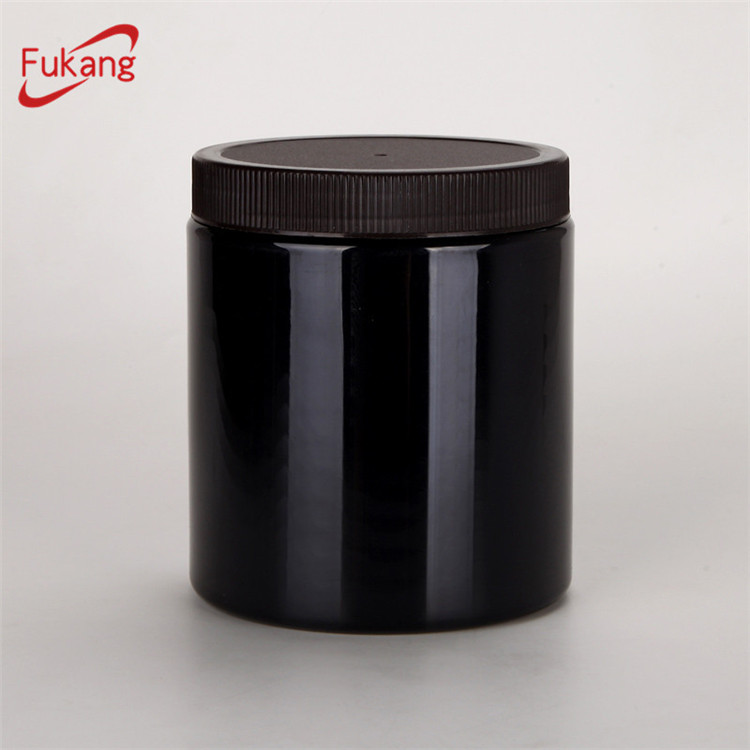 22oz Food Grade Black Round Plastic pet Jar with Black lid