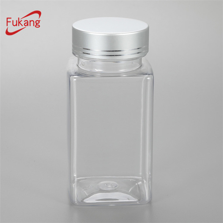 80ml square clear PET plastic capsule bottles with aluminum cap, 80cc pet medicine pill bottles wholesale made in China supplier