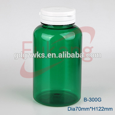 300cc PET Transparent Green Medicine Pill Bottle With White Tear Off Cap,PET Plastic Medical Round Bottles