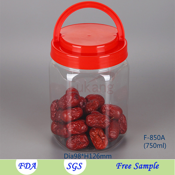 850cc 850ml FDA QS hex shape PET food plastic bottle/jar with lid, storage jar and candy container