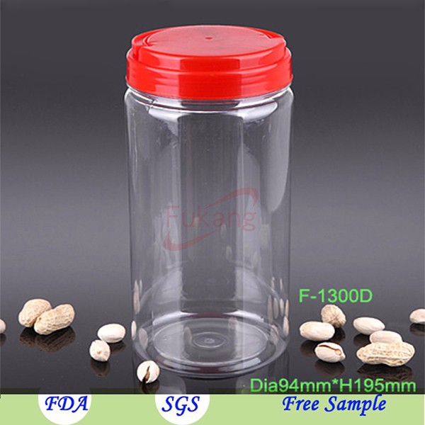 Large Plastic Candy Jars with Red Lids,Food Grade Straight Round Clear PET Tall Jars