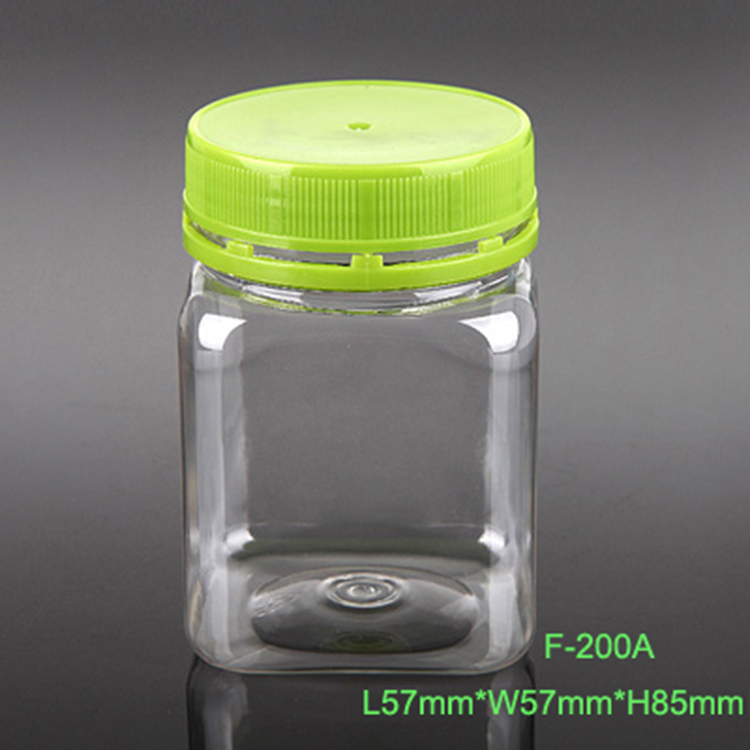 200ml China Manufacturer Wholesale Clear Square Food Grade Airtight PET food grade wedding plastic cookies candy Seal Jar