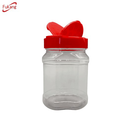 clear square 300ml 10oz pepper salt dispenser plastic spice jar with double mouth for BBQ cooking