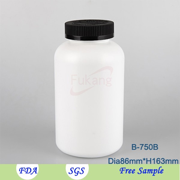 750ml empty white HDPE plastic bottles for tablets/capsules/pills with black screw cap