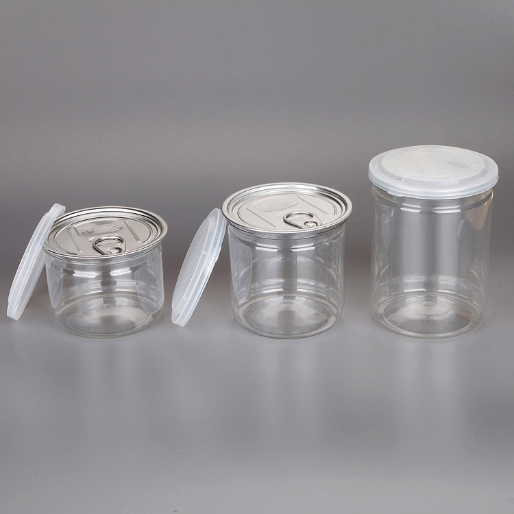 400ml PET plastic food garde tin can with aluminum lid and PP cover packaging dry food / nut / pistachios