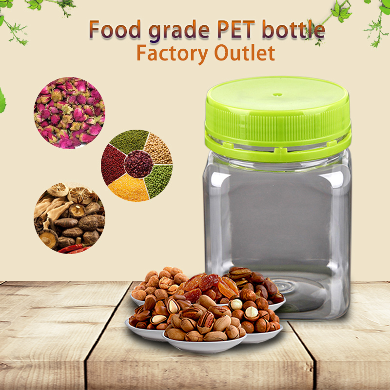 Made in China wholesale 250ml square PET sugar nut&tea&candy storage jars with screw plastic lid
