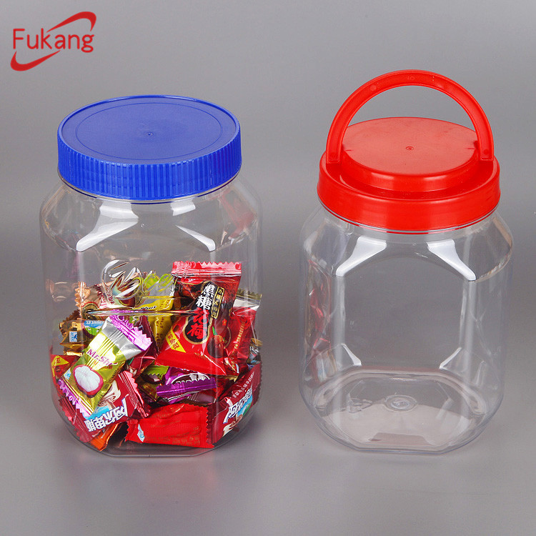 1.8 Liter Large Empty Clear PET Plastic Gift Storage Jar Box Packaging Cartoon Toy With Yellow Handle Lid