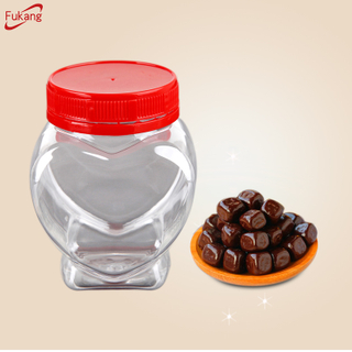 plastic bottles wholesale 200ml small heart shape pet clear plastic jar for candy, tea, nuts, honey, chocolate