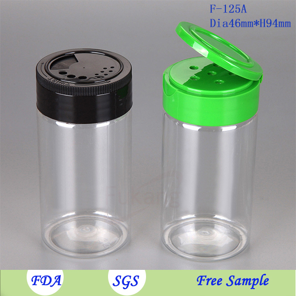 7oz Clear PET plastic spicy salt and pepper spice shaker jar with sift lid for plastic spice jars manufacturer